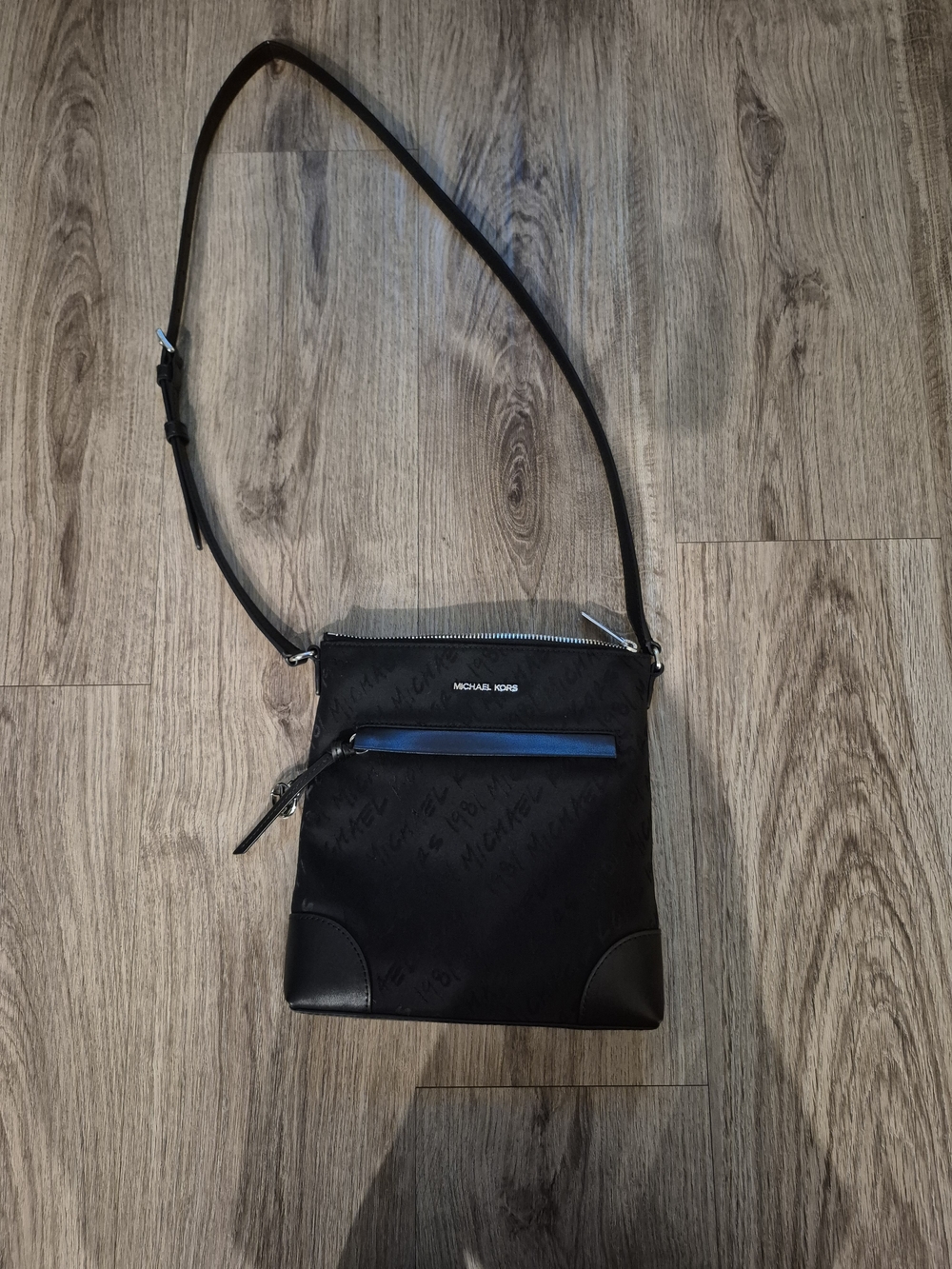 Michael Kors Black Leather & Logo Nylon Messenger Crossbody